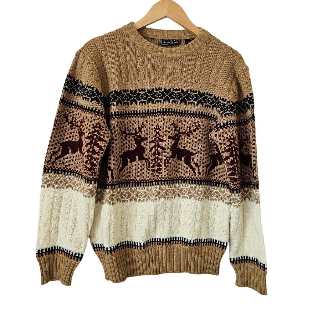 Vintage Andrew St. John Sweater Stag Deer Christmas Medium